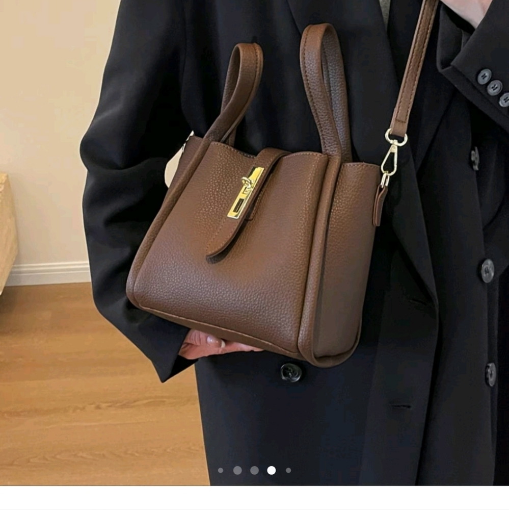Brown Mini Bag with Gold Hardware and Structured Design - Picture 5 of 6